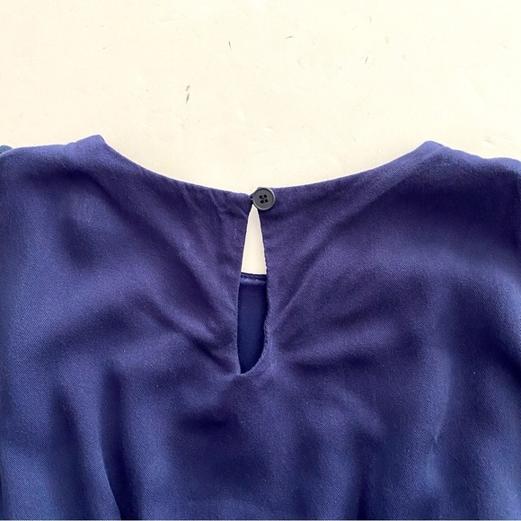 Navy Blue Embroidered Dress Sz Medium Floral Boho Long Sleeves Tiered Elastic - Picture 14 of 17